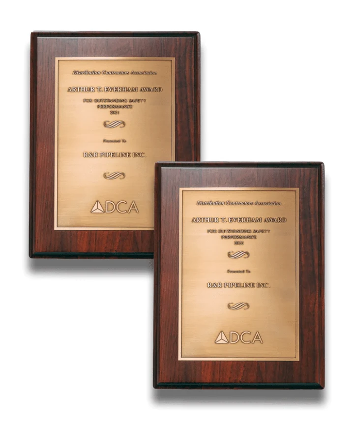 R&R Pipeline Arthur T. Everham safety award plaques