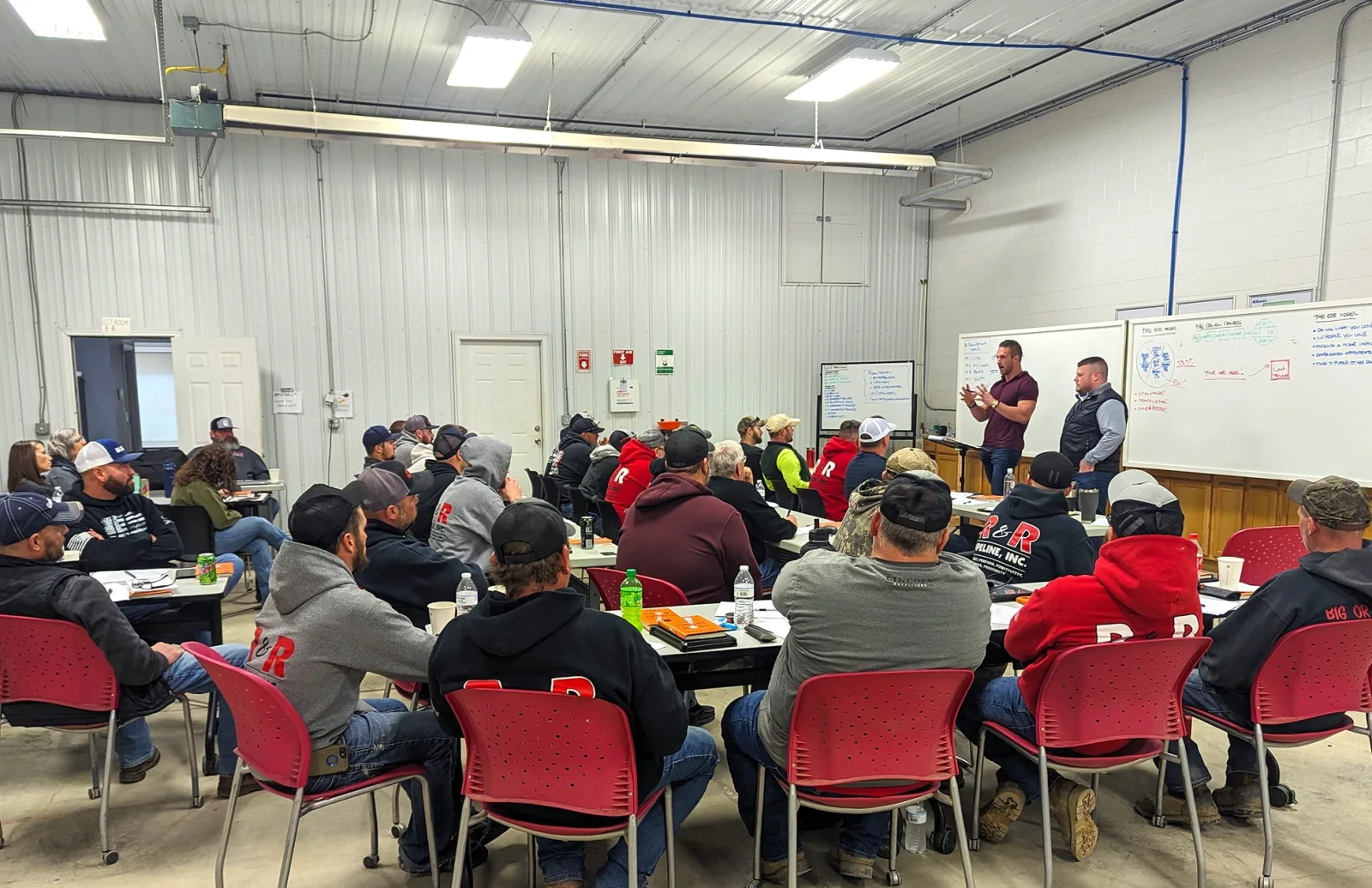Jacob speaking with the R&R team during a company meeting